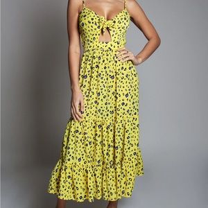 Jade Sky Yellow Black Leopard Animal Print Maxi Dress (Size M)